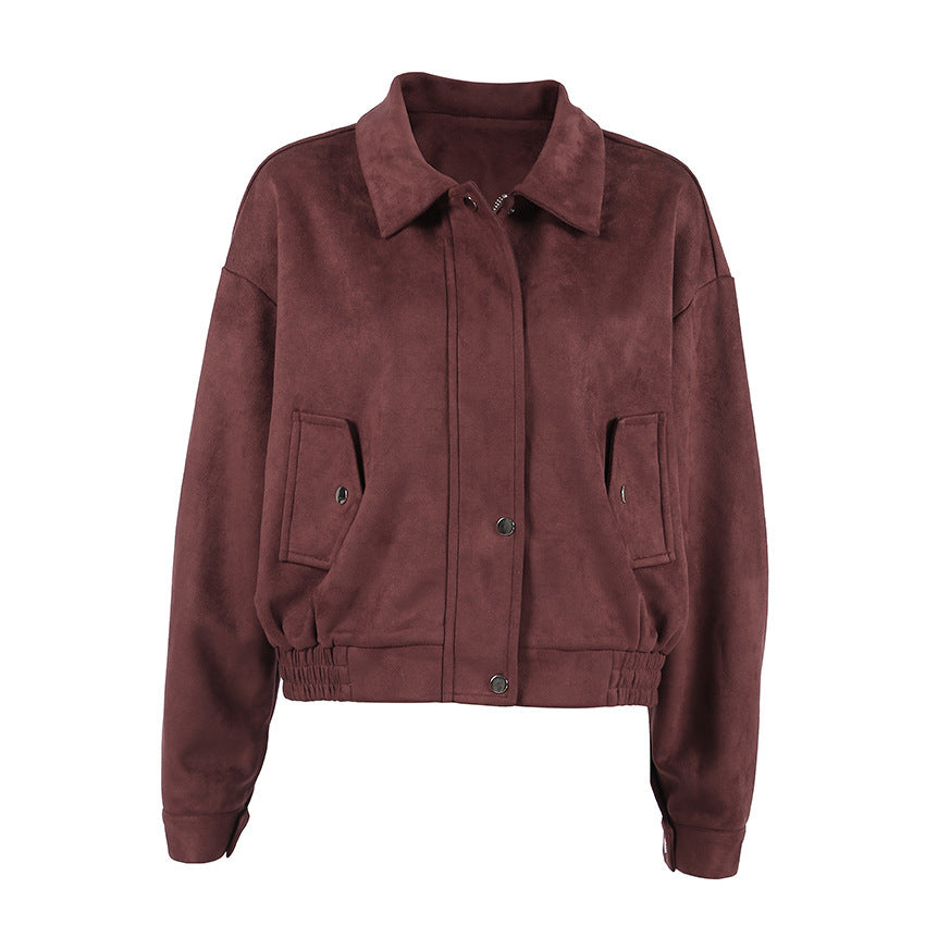 Niche Temperament Lapel Long-sleeved Leather Coat