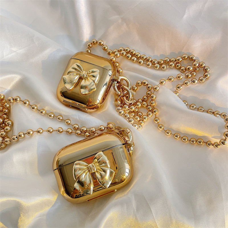 Electroplating Bow Oblique Cross-chain Bluetooth Wireless Earphone Case