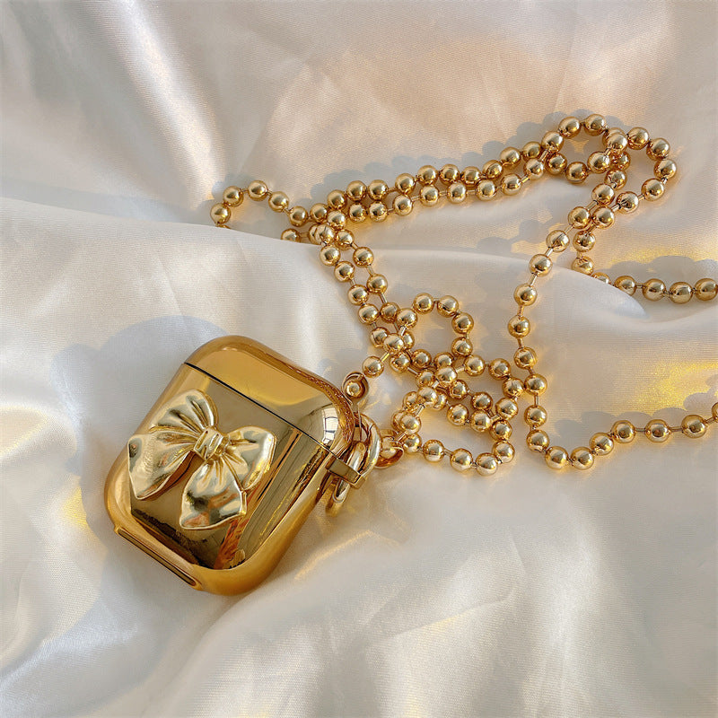 Electroplating Bow Oblique Cross-chain Bluetooth Wireless Earphone Case