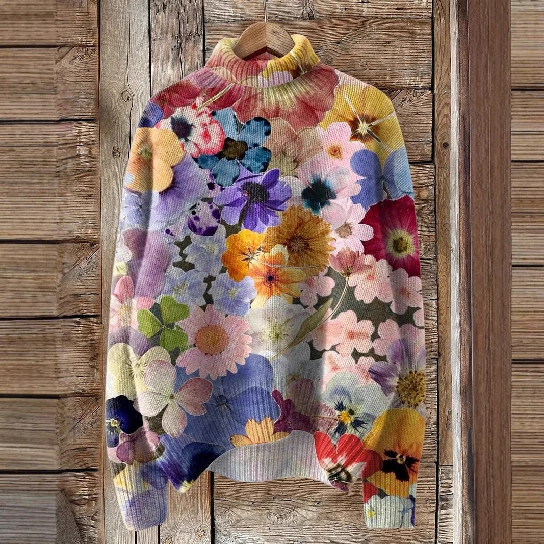 Women's New Floral Print Pullover Sweater