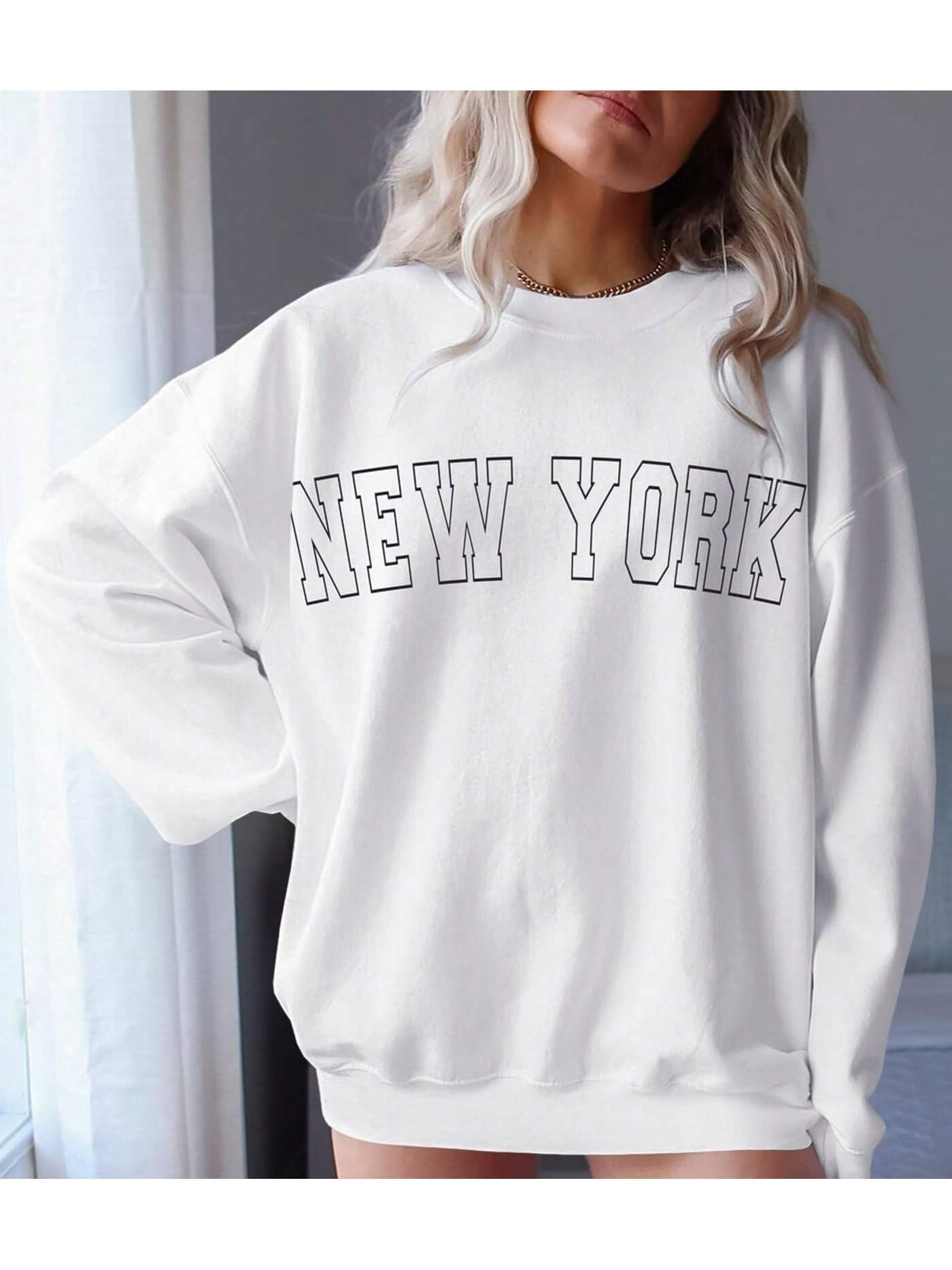 Langwyqu Women's Oversized Sweatshirt Los Angeles California Crewneck Long Sleeve Casual Loose Pullover Tops