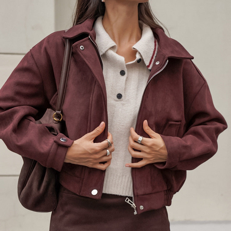 Niche Temperament Lapel Long-sleeved Leather Coat
